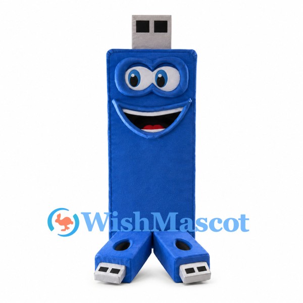 USB Flash Drive Mascot Costume in Blue with Smiling Face