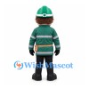 Construction Worker Mascot Costume with Green Hard Hat and Work Jacket