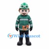 Construction Worker Mascot Costume with Green Hard Hat and Work Jacket