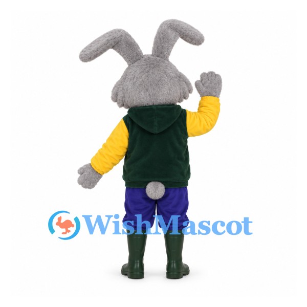 Rabbit Mascot Costume with Green Vest and Yellow Sleeves