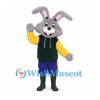 Rabbit Mascot Costume with Green Vest and Yellow Sleeves