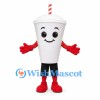 Drink Cup Mascot Costume in White with Striped Straw and Red Gloves