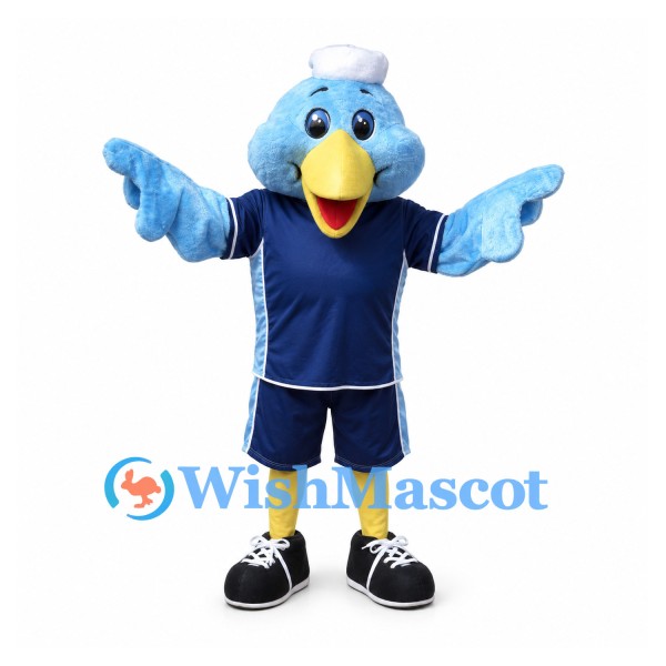 Bird Mascot Costume in Blue with Navy Sports Outfit
