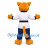 Martial Arts Cat Mascot Costume with White Uniform and Black Belt