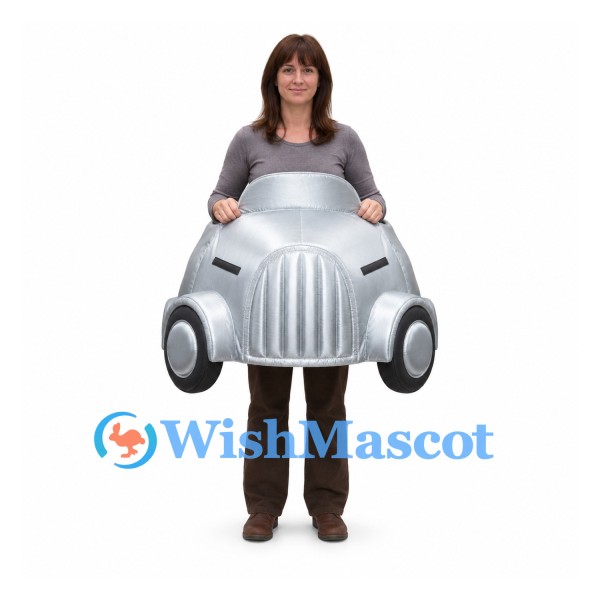 Car Mascot Costume in Silver with Open Top Wearable Design