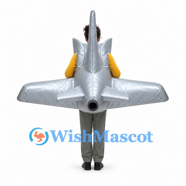 Airplane Mascot Costume in Silver with Open Cockpit Design