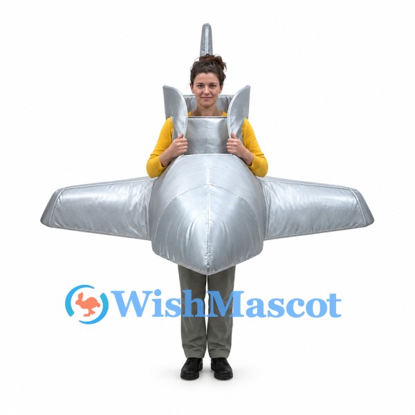 Airplane Mascot Costume in Silver with Open Cockpit Design