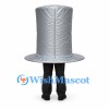 Top Hat Mascot Costume in Silver with Oversized Brim
