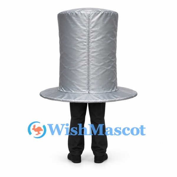 Top Hat Mascot Costume in Silver with Oversized Brim