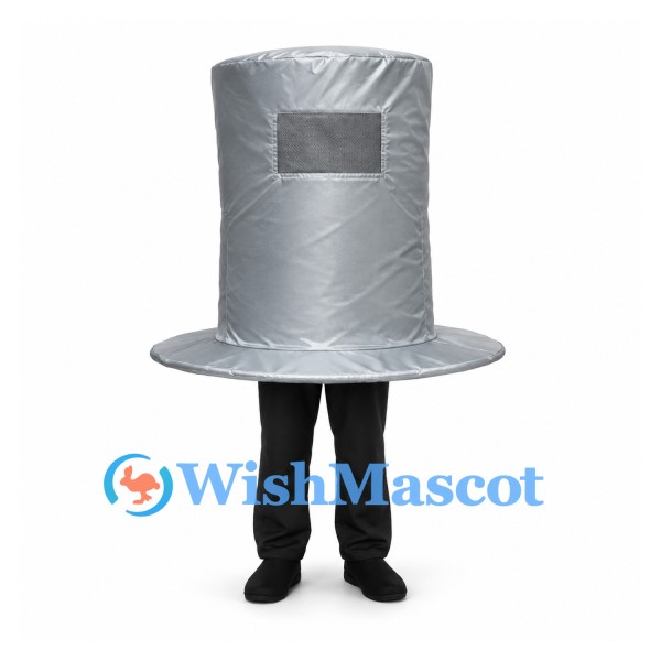 Top Hat Mascot Costume in Silver with Oversized Brim