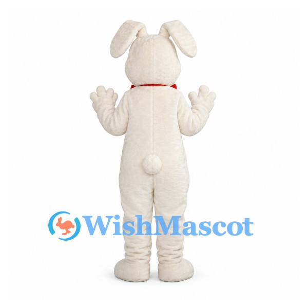 Rabbit Mascot Costume in White with Red Neck Bow