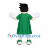 Superhero Boy Mascot Costume with Green Cape and Black Mask