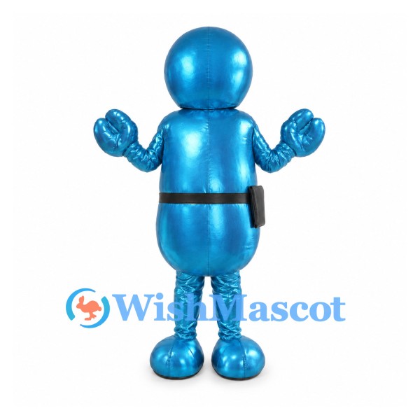 Robot Mascot Costume in Metallic Blue with Rounded Helmet