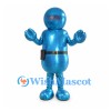 Robot Mascot Costume in Metallic Blue with Rounded Helmet