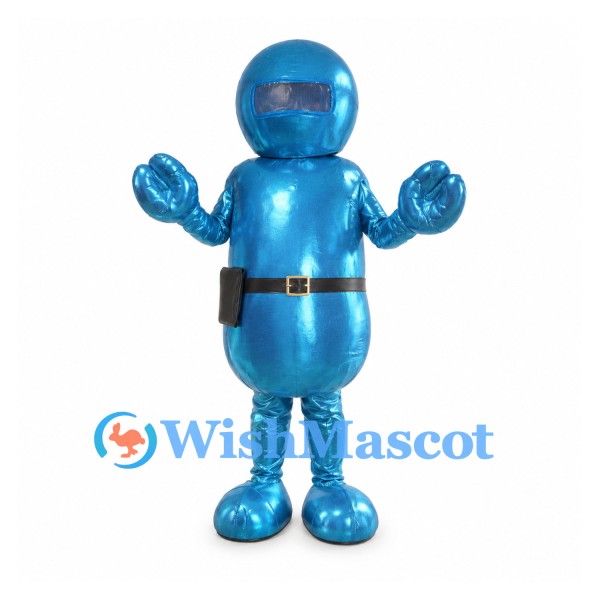 Robot Mascot Costume in Metallic Blue with Rounded Helmet