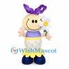 Girl Mascot Costume with Purple Hair Bow and Yellow Floral Skirt
