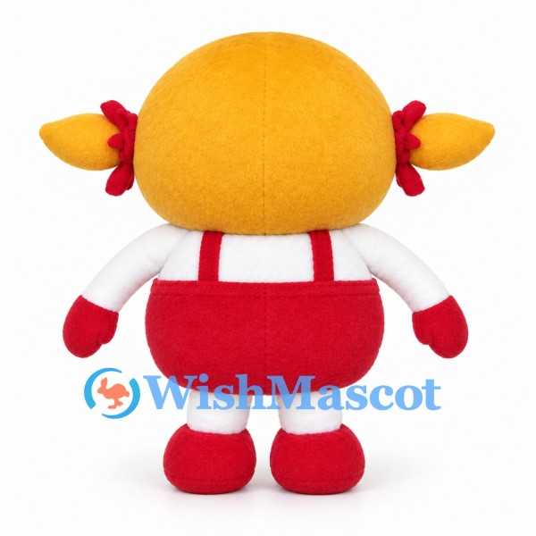Girl Mascot Costume with Blonde Pigtails and Red Overalls