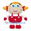 Girl Mascot Costume with Blonde Pigtails and Red Overalls