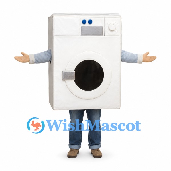 Washing Machine Mascot Costume in White with Front Door Detail