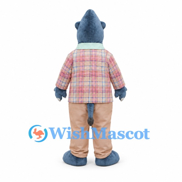 Rhino Mascot Costume with Plaid Jacket and Tan Pants
