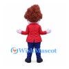 Man Mascot Costume with Curly Brown Hair and Red Jacket