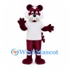 Tiger Mascot Costume in Burgundy with White Shirt and Striped Tail