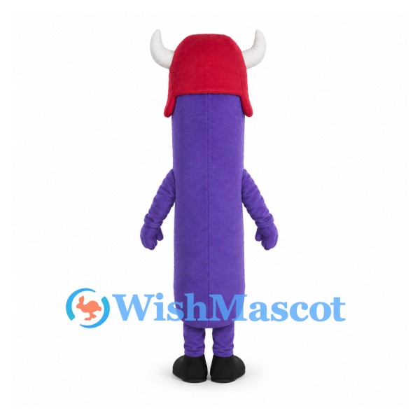 One-Eyed Monster Mascot Costume in Purple with Red Horned Hat