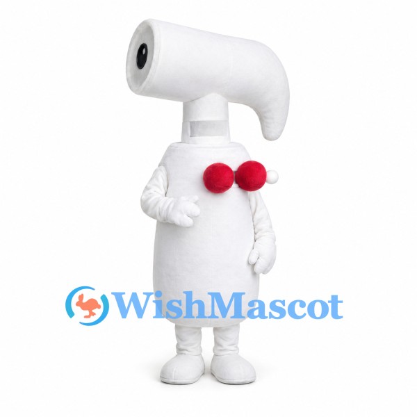 Hair Dryer Mascot Costume in White with Red Bow Tie