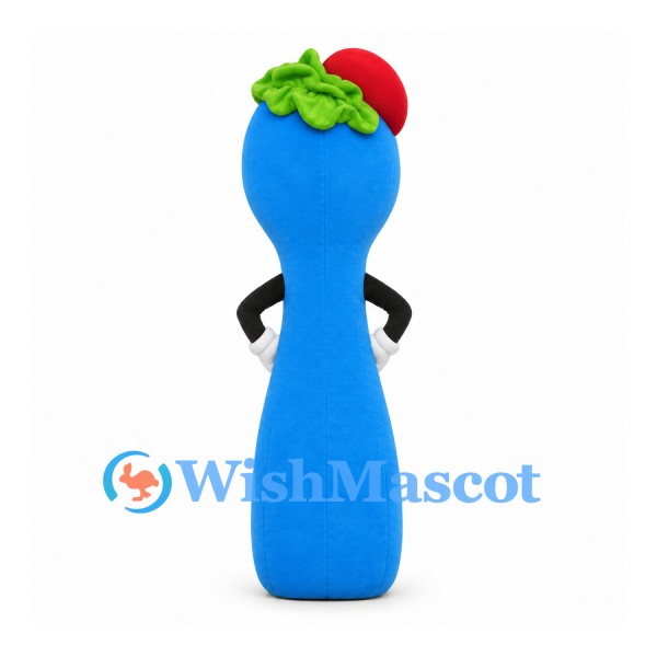 Spoon Mascot Costume in Blue with Tomato and Lettuce Headpiece