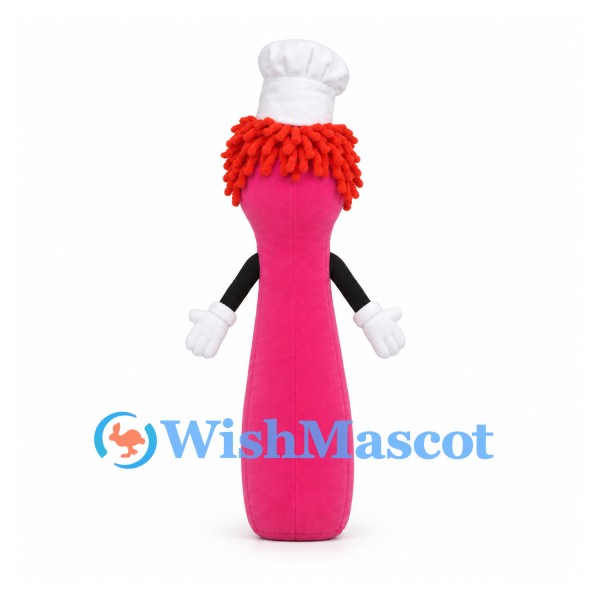 Chef Spoon Mascot Costume in Pink with White Hat and Red Hair