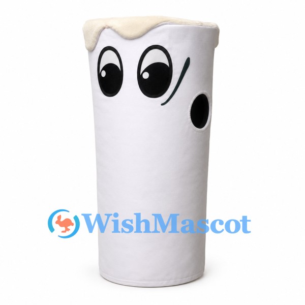 Drink Cup Mascot Costume in White with Smiling Face