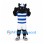 Cat Mascot Costume in Black with Blue Striped Sports Shirt