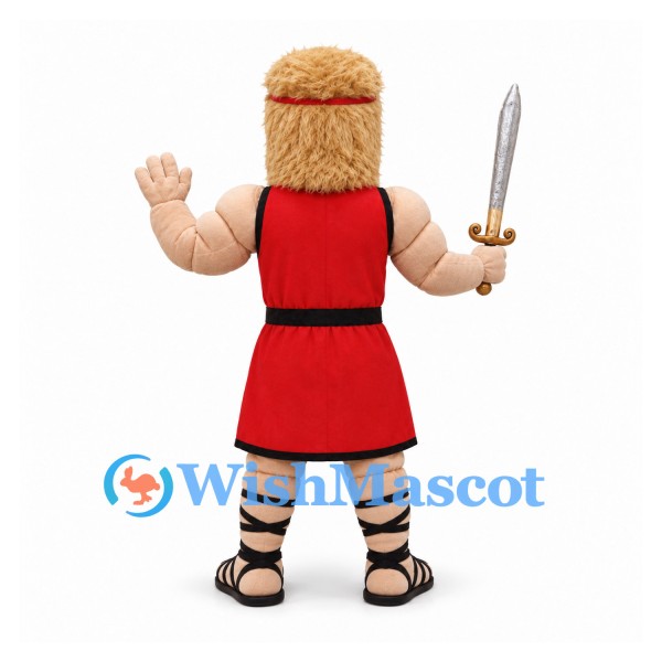 Gladiator Mascot Costume with Red Tunic and Sword