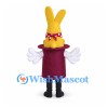 Rabbit in Hat Mascot Costume in Yellow with Purple Top Hat and Red Bow Tie