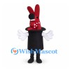 Rabbit in Hat Mascot Costume in Red with Black Top Hat and Spotted Bow Tie