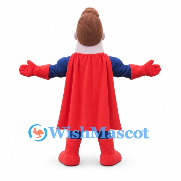 Superhero Mascot Costume with Blue Suit and Red Cape