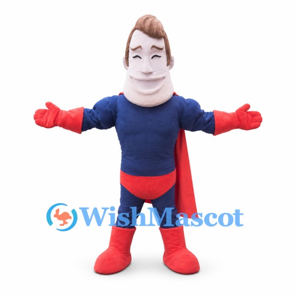 Superhero Mascot Costume with Blue Suit and Red Cape