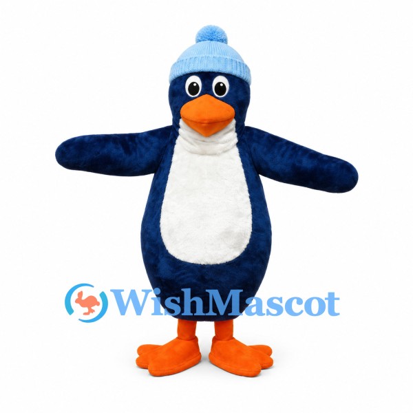 Penguin Mascot Costume in Navy Blue with Light Blue Beanie