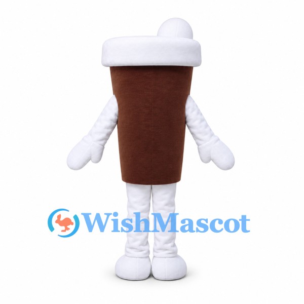 Coffee Cup Mascot Costume in Brown with White Lid and Gloves