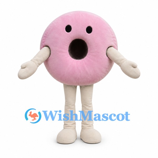 Pink Ball Mascot Costume with Round Mouth and Cream Limbs