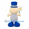 Smiling Character Mascot Costume with Blue Top Hat and Flower