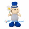 Smiling Character Mascot Costume with Blue Top Hat and Flower
