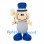 Smiling Character Mascot Costume with Blue Top Hat and Flower