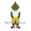 Dragon Mascot Costume in Green with White Shirt and Yellow Shorts