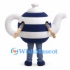 Teapot Mascot Costume with Navy and White Stripes