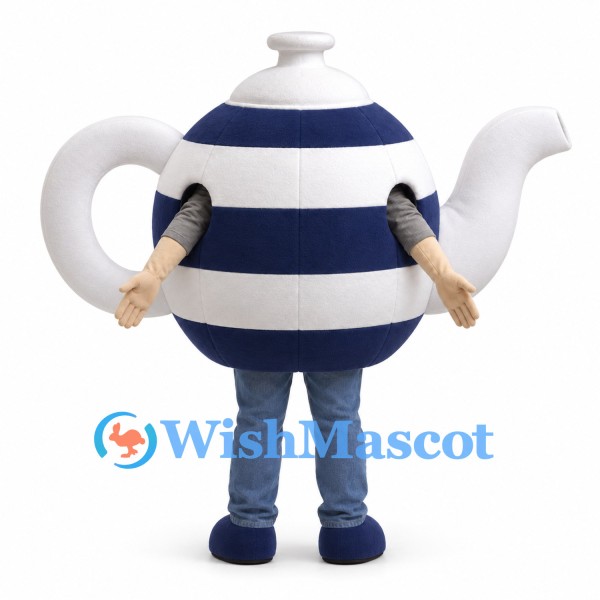 Teapot Mascot Costume with Navy and White Stripes