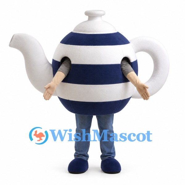 Teapot Mascot Costume with Navy and White Stripes