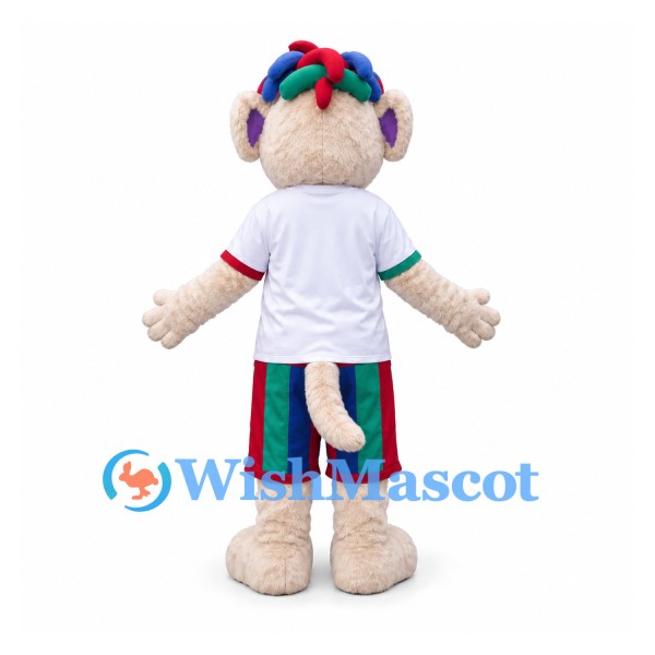 Lion Mascot Costume with Colorful Mane and Striped Shorts
