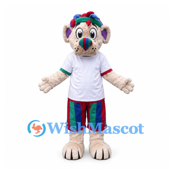 Lion Mascot Costume with Colorful Mane and Striped Shorts