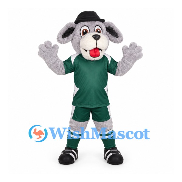 Dog Mascot Costume with Green Sports Uniform and Black Hat